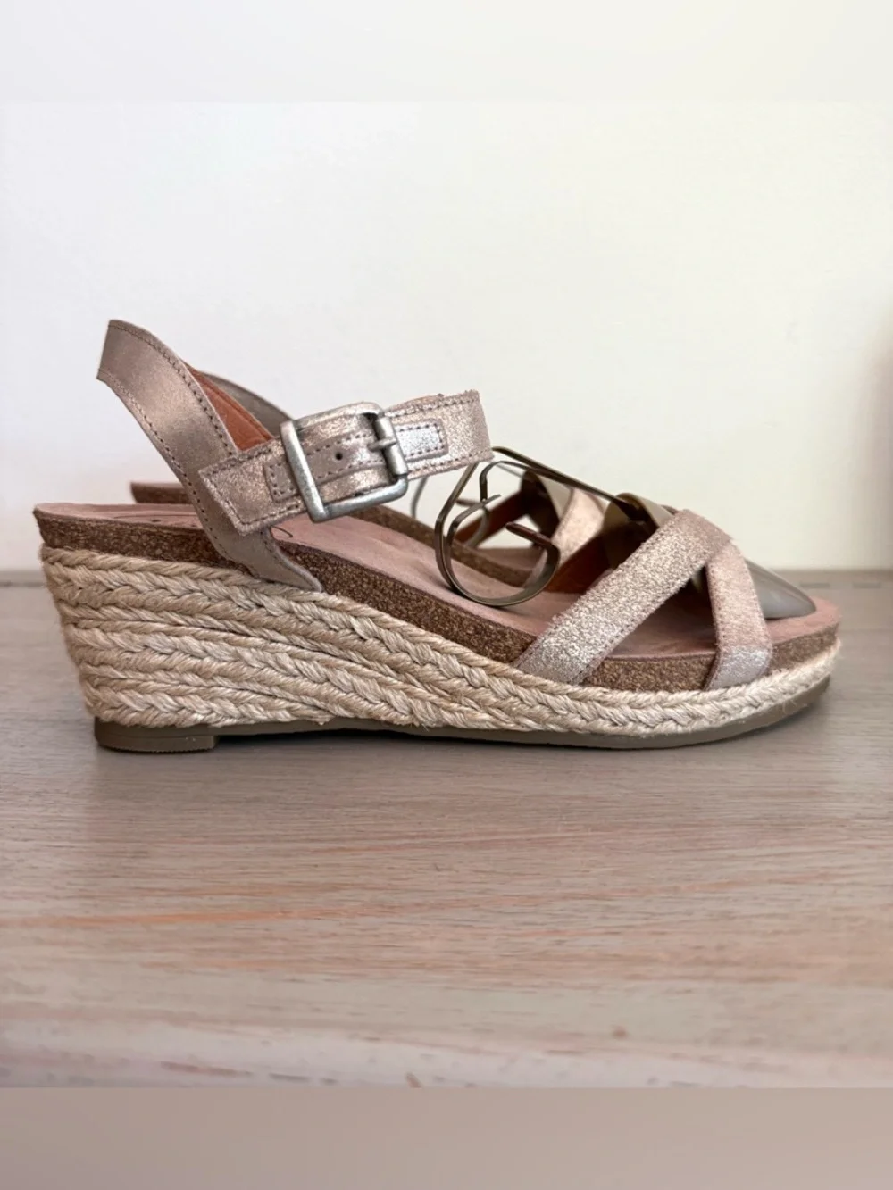 Taos Hey Jute Trulie Wedge Espadrille Sandals Champagne Ankle Strap EU 42 US 11
